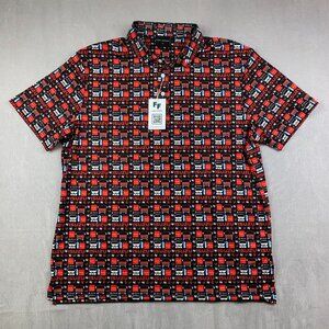 Fore Fathers Men Shirt XL Red All Over Print Polo Isuzu Trucks Cars Driving Golf